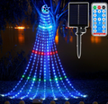 Solar Star Moon Waterfall LED String Lights – Outdoor Waterproof Solar Fairy Lights with Remote Control, 8 Modes, for Christmas Tree, Garden, Patio, Holiday Party Decoration